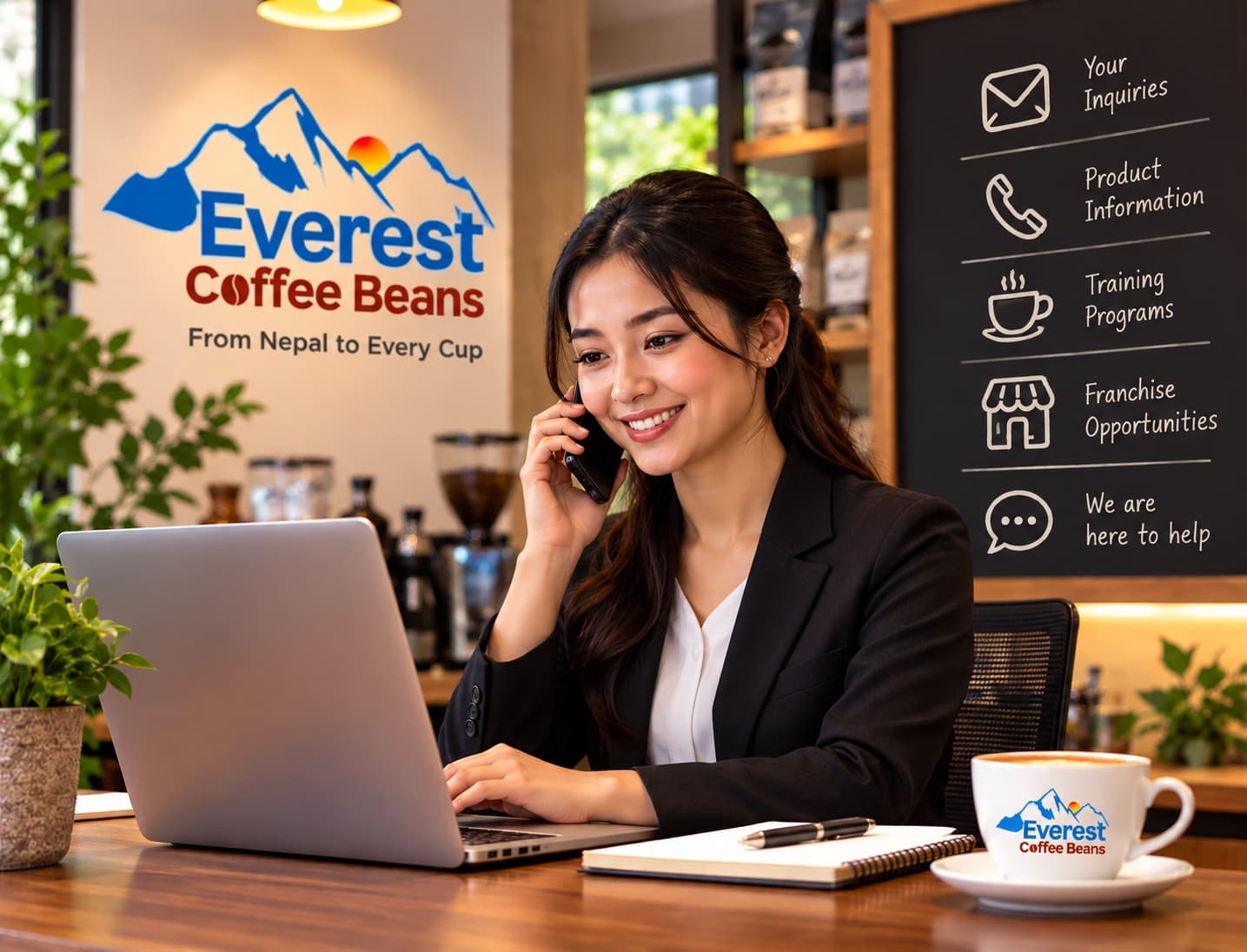 A cup of Everest Coffee Beans coffee