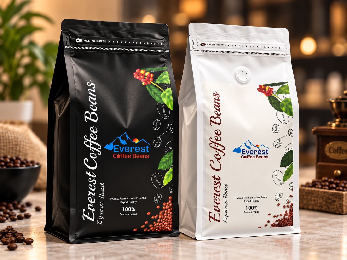 Nepalese Arabica coffee cherries and beans
