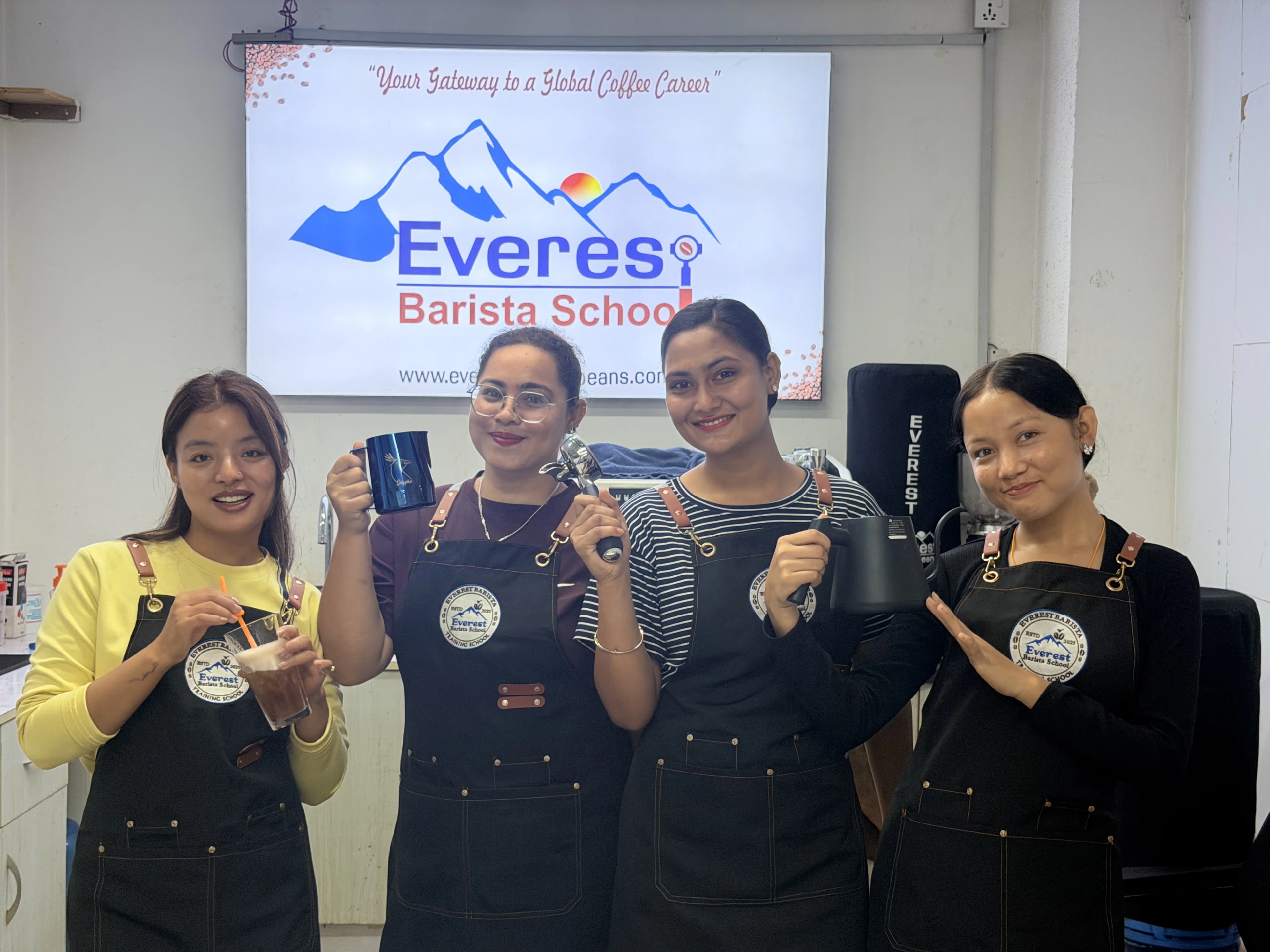 Barista pulling an espresso shot during training
